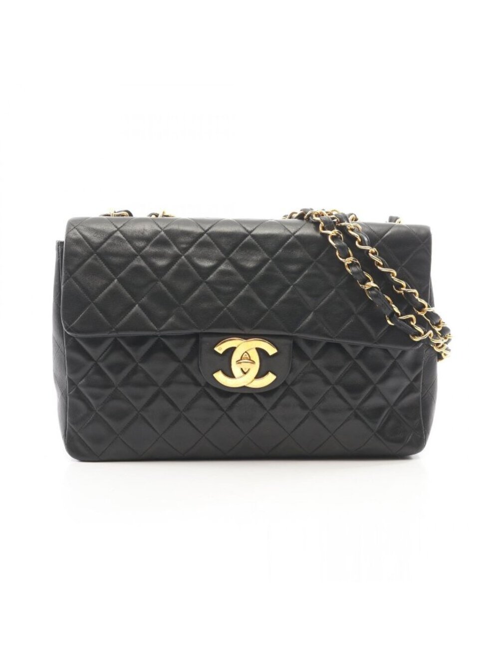 Chanel Shoulder Bag Maxi Quilted 34 Black Lambskin Chain